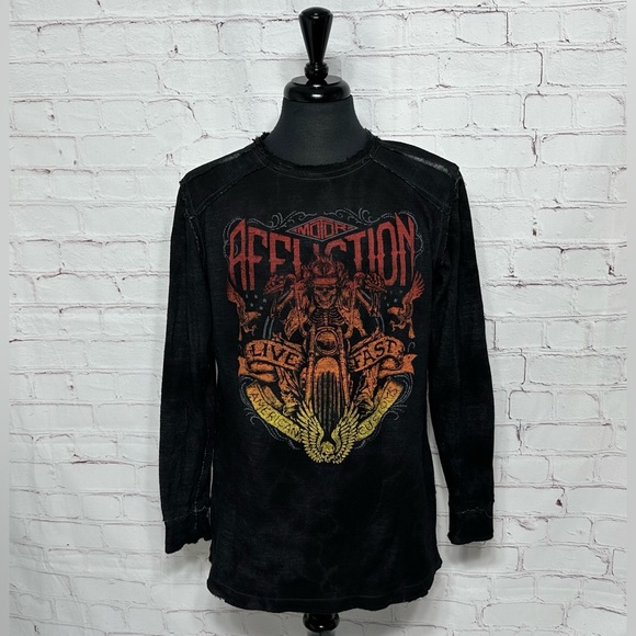 Affliction Other - RARE! Affliction Reversible Thermal Shirt Men's M Indian Chief Skull Motorcycle